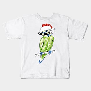 Christmas budgie with moustache Kids T-Shirt